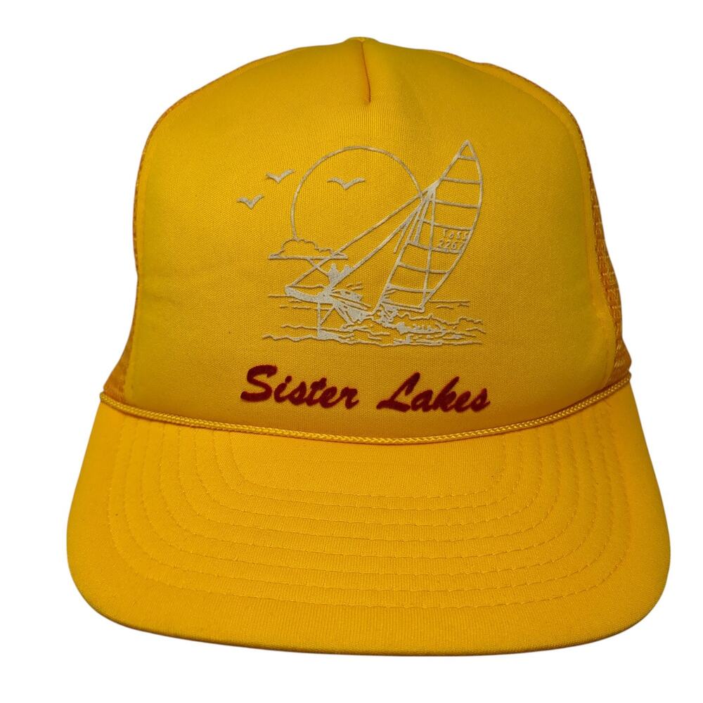 Sister Lakes Snapback Trucker Hat Yellow One Size Adjustable Mesh Back Winner